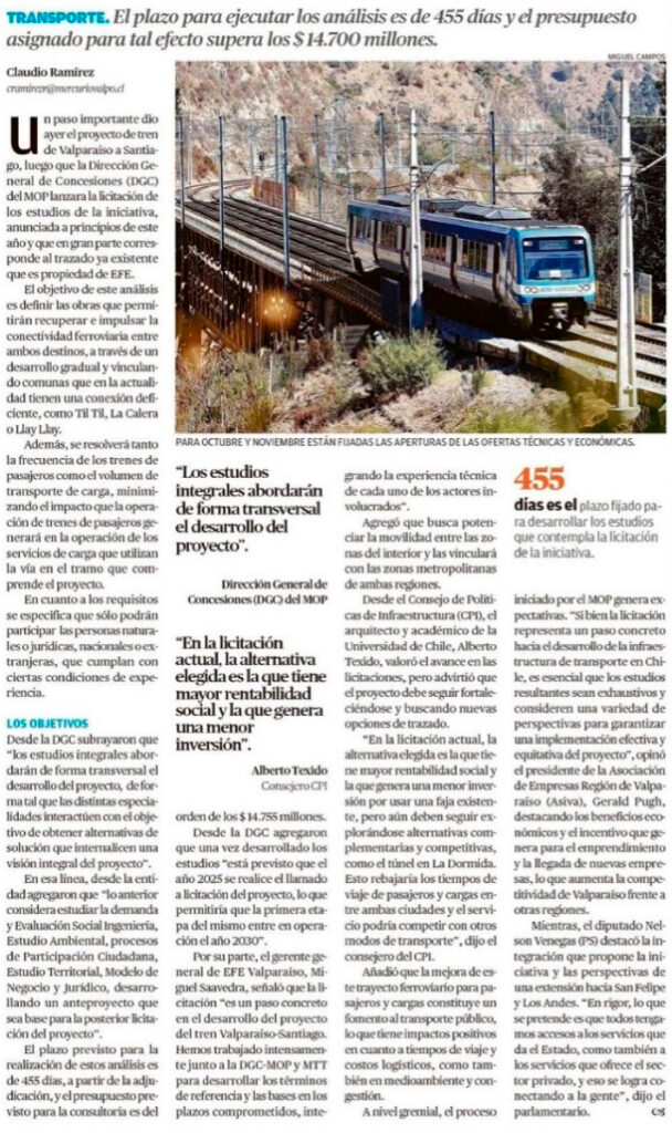 MOP Licita Estudios Para El Proyecto De Tren A Santiago CPI